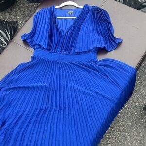 Express Women's Cobalt Blue Pleated V-Neck Maxi Dress